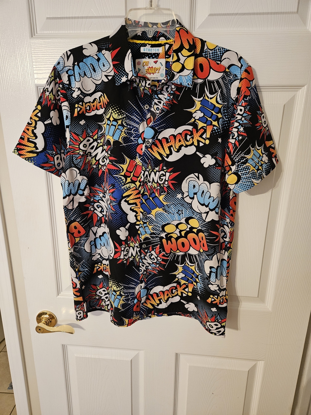 Oh Snap! By Drill Clothing Co. Comic Book Print Short Sleeve Button-Up Shirt